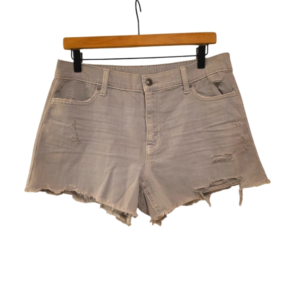 Aerie, Shorts, Distressed, Frayed Hemline, Elastic Waist, Light Gray, Womens M/M